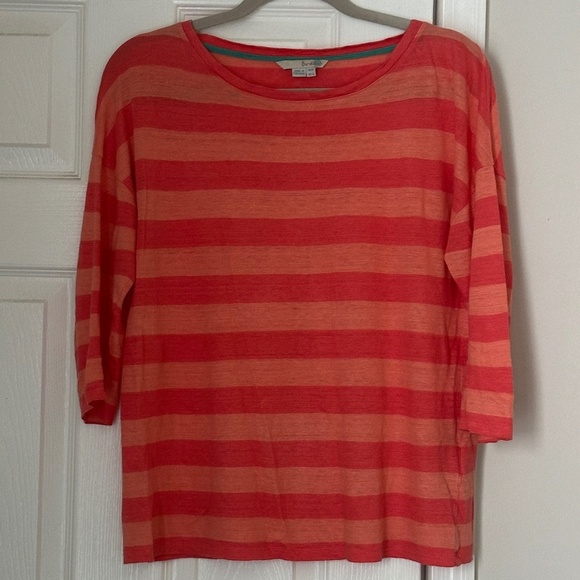 Women's Boden Striped Linen Top 3/4 Length Sleeves, Red Orange Size 6 - Picture 1 of 5